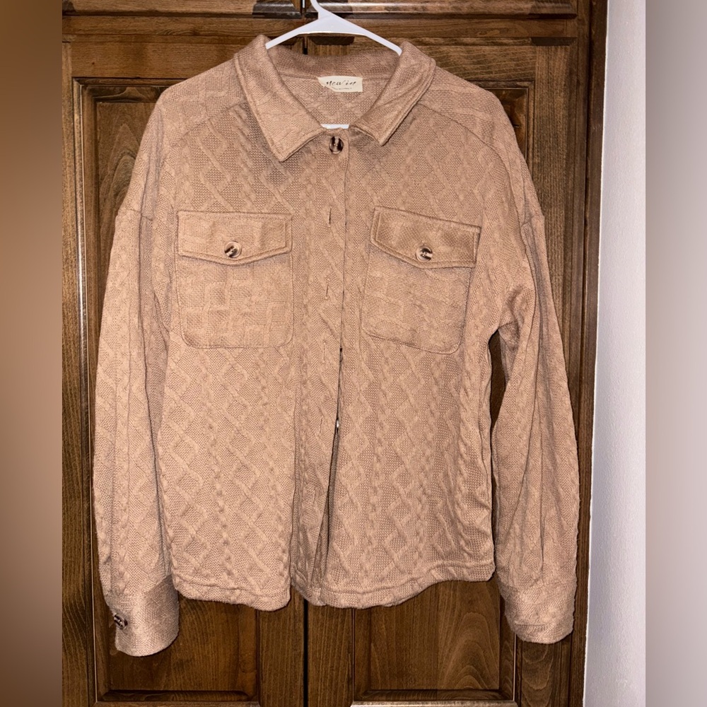 Stylish Tan Quilted Button Down Top/Jacket